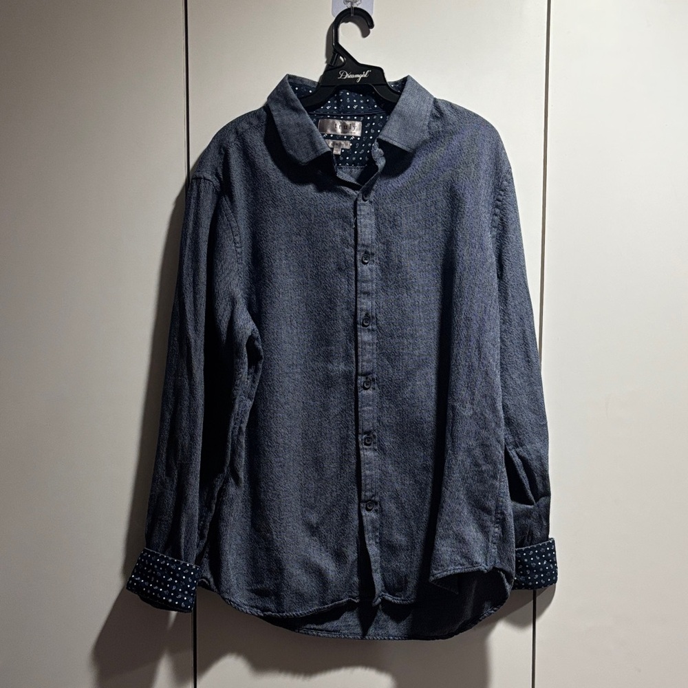 Classic‎ Navy Men's Button-Down Shirt SLIM FIT LARGE TRULY